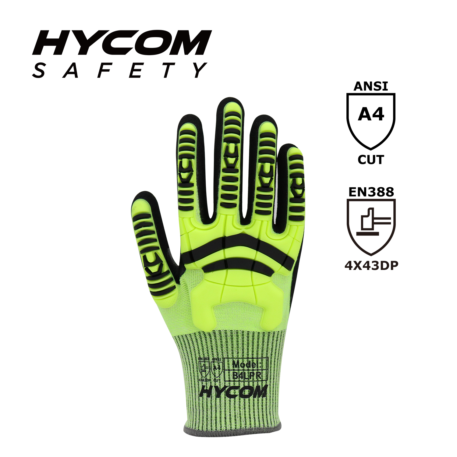HYCOM 13GG Breathable-cut ANSI 4 Cut Resistant Glove with Palm Sandy Nitrile Coating, TPR Finger & Knuckle Protection