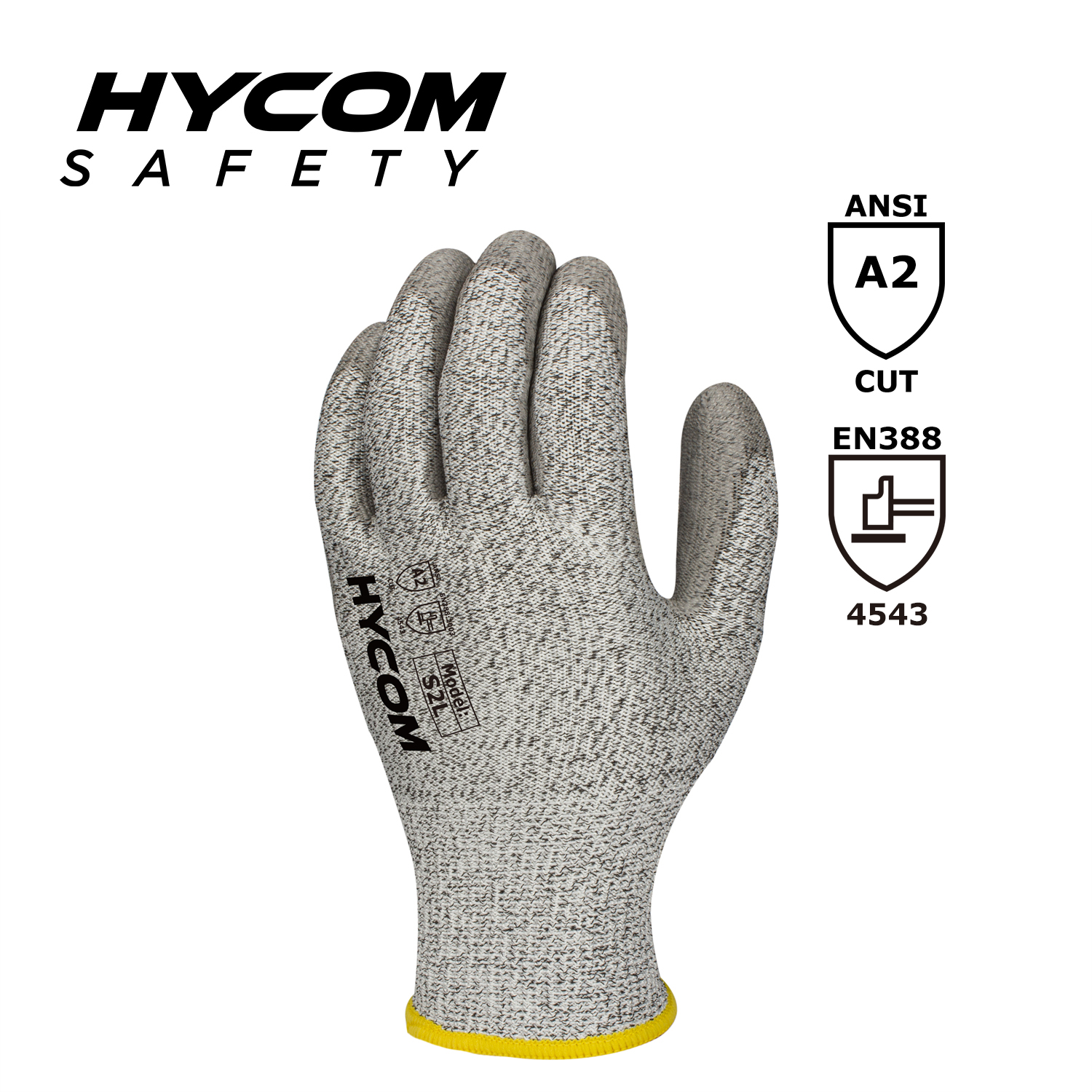 HYCOM 13G ANSI 2 Cut Resistant Glove with Palm Polyurethane Coating PPE gloves