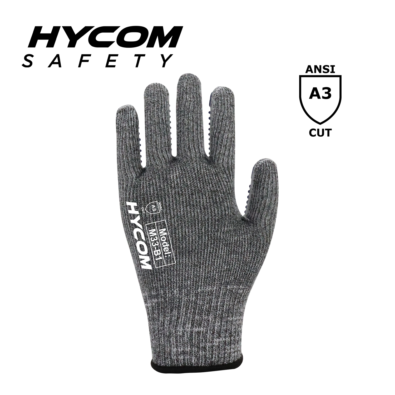 HYCOM 10G ANSI 3 cut resistant glove with palm PVC dots