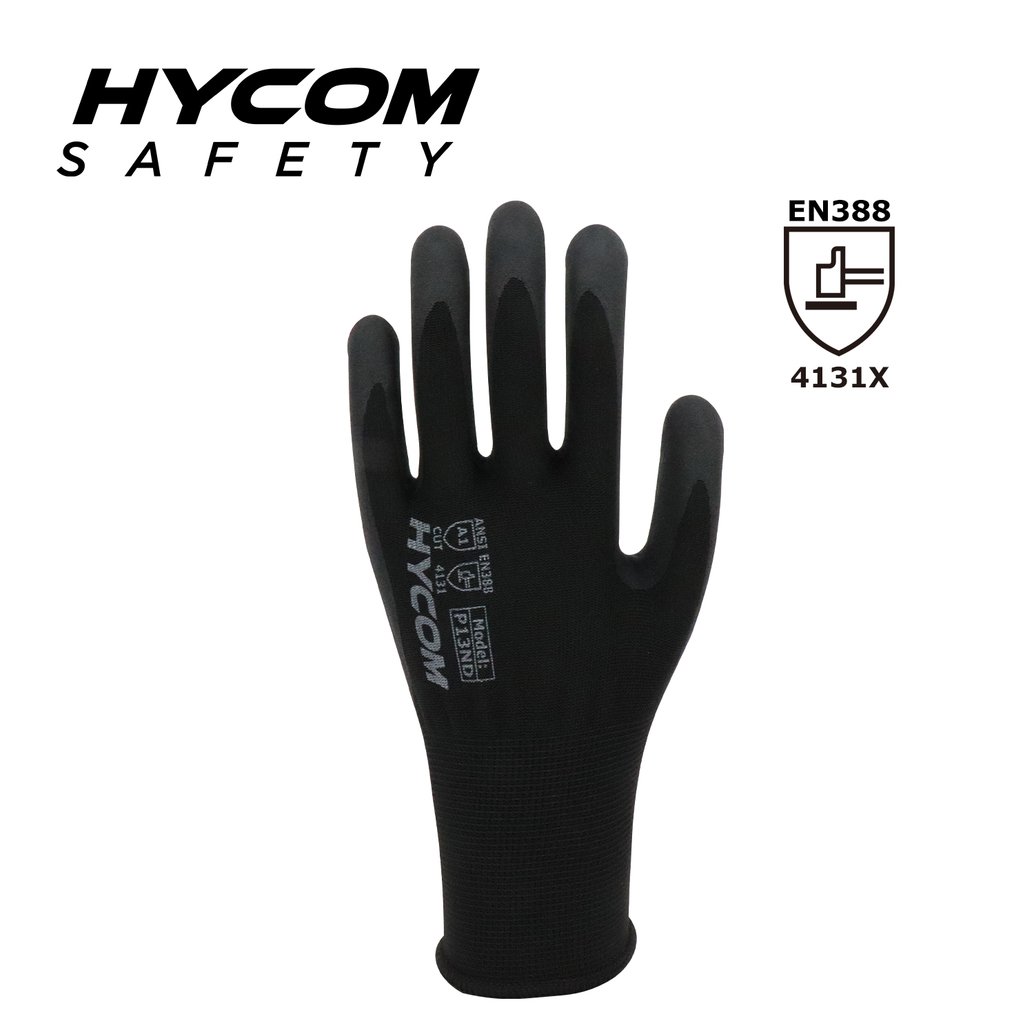 HYCOM 13G Polyester Glove with Palm Sandy Nitrile Coating Plus Nitrile Dotts Work Gloves