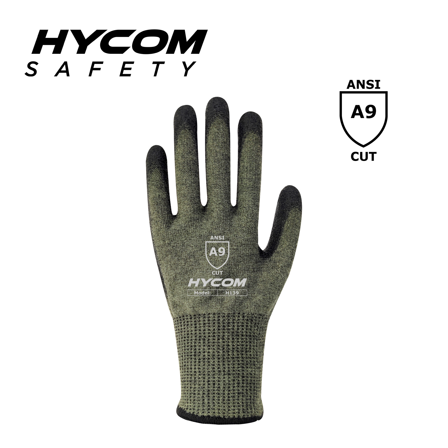 HYCOM 13G ANSI 9 Cut Resistant Glove Coated with Palm PU Aramid PPE Gloves
