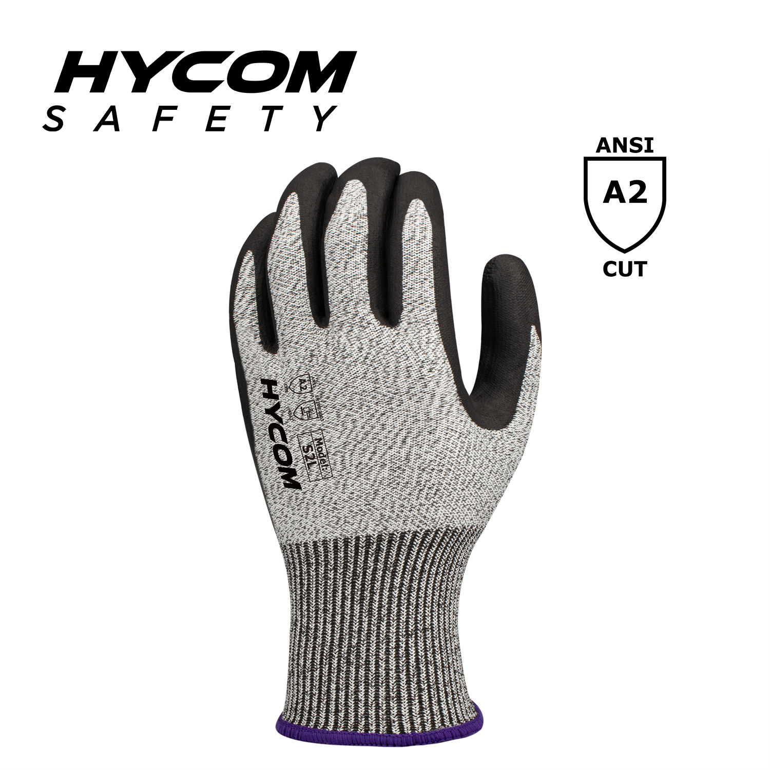 HYCOM 13G ANSI 2 Engineering Yarn Cut Resistant Glove Coated with Palm Foam Nitrile EN388 Safety Work Glove