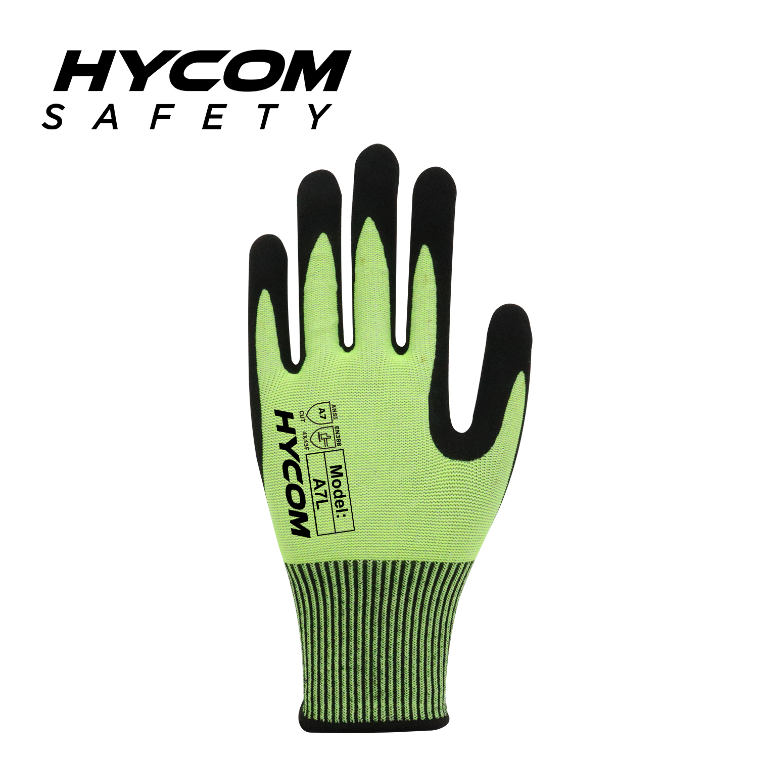 HYCOM 13G HPPE Fiber ANSI 7 Cut Resistant Glove Palm Nitrile Dipped Safety Gloves for Work