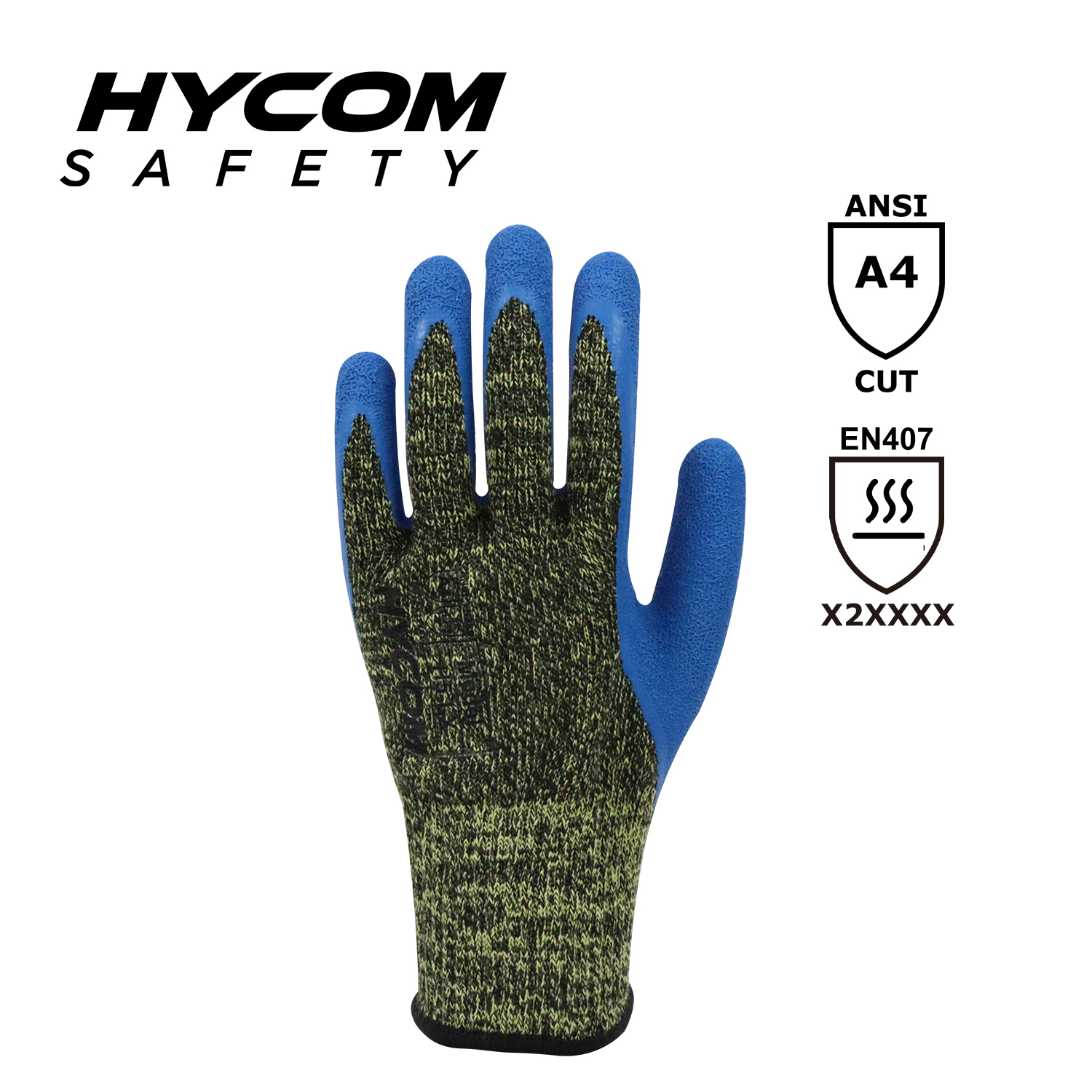 HYCOM 10G aramid contact high temperature 250°C/480F cut resistant with crinkle latex glove