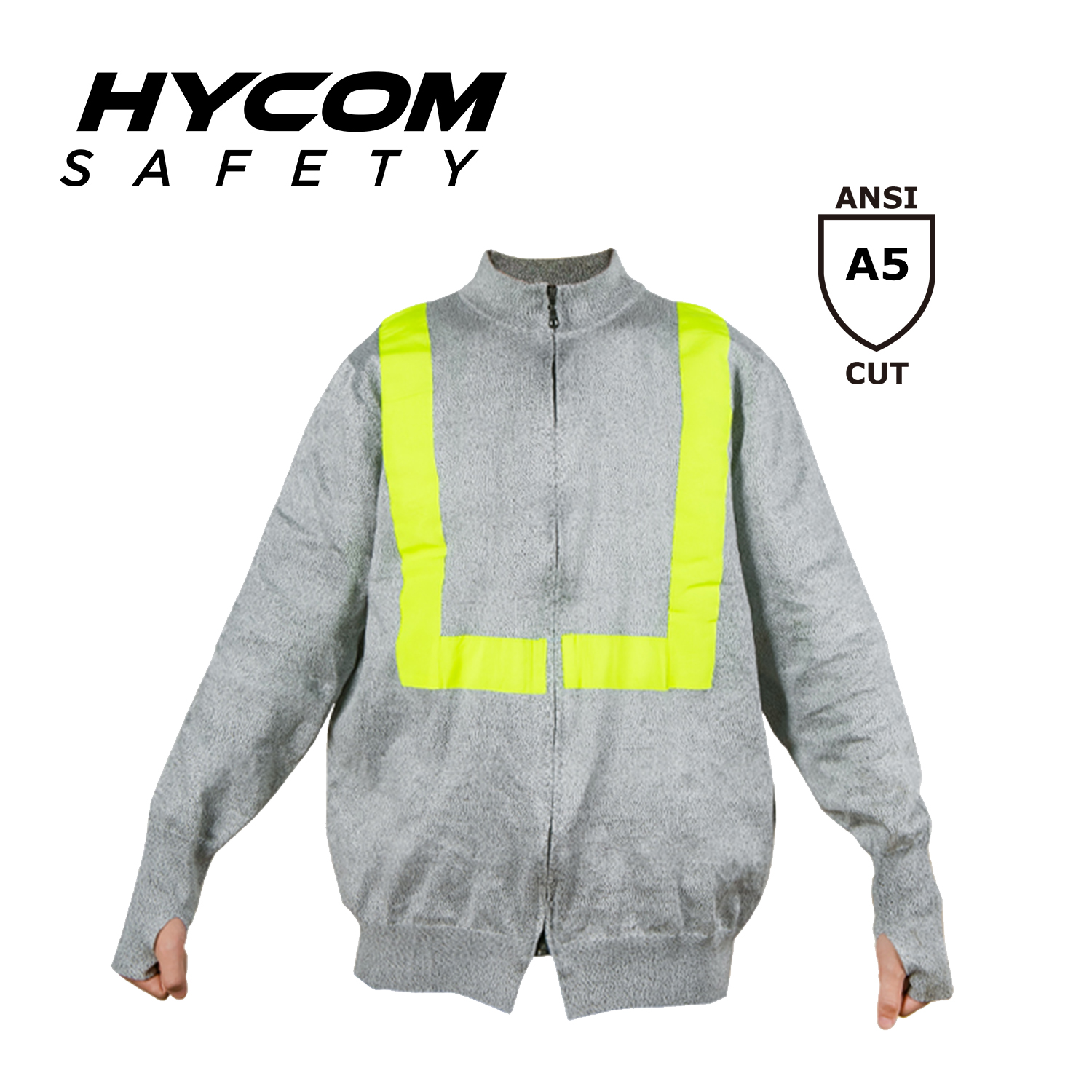 HYCOM ANSI 5 Cut Resistant Zipper Jacket with High Visible Reflective Tape And Thumb Hole PPE Clothing