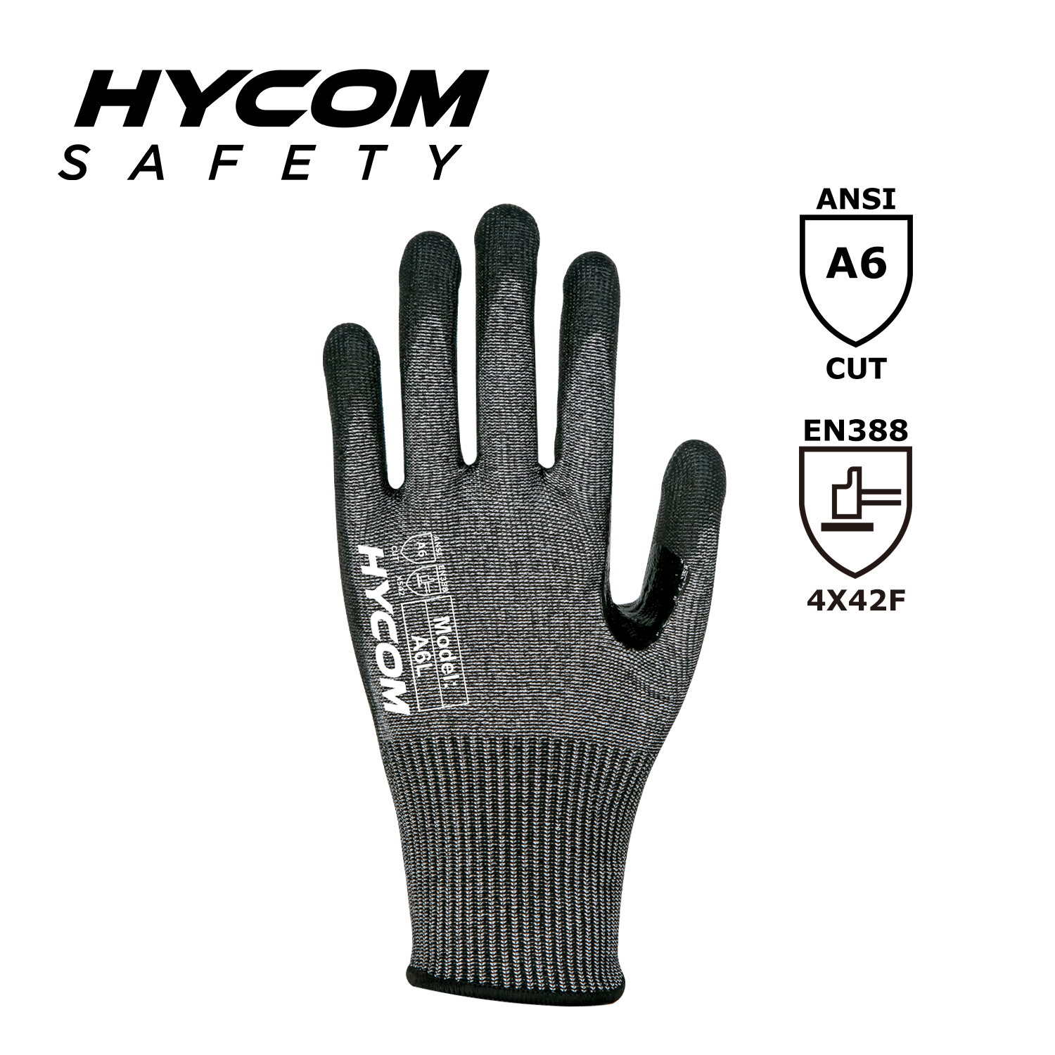 HYCOM 13G ANSI 6 Cut Resistant Glove with Palm Nitrile Coating PPE gloves