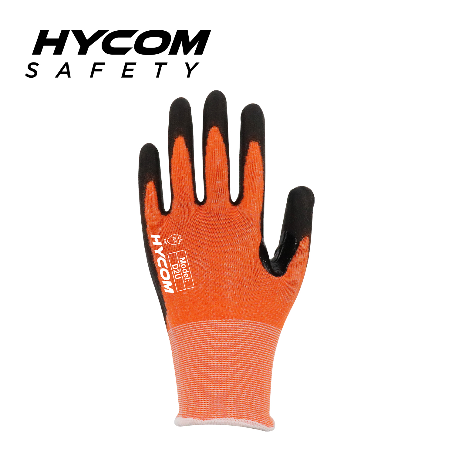 HYCOM 18G ANSI 2 PPE Glove No Steel No Glass Cut Resistant Glove with Palm Polyurethane Coating Reinceforcement at Thumb Crotch