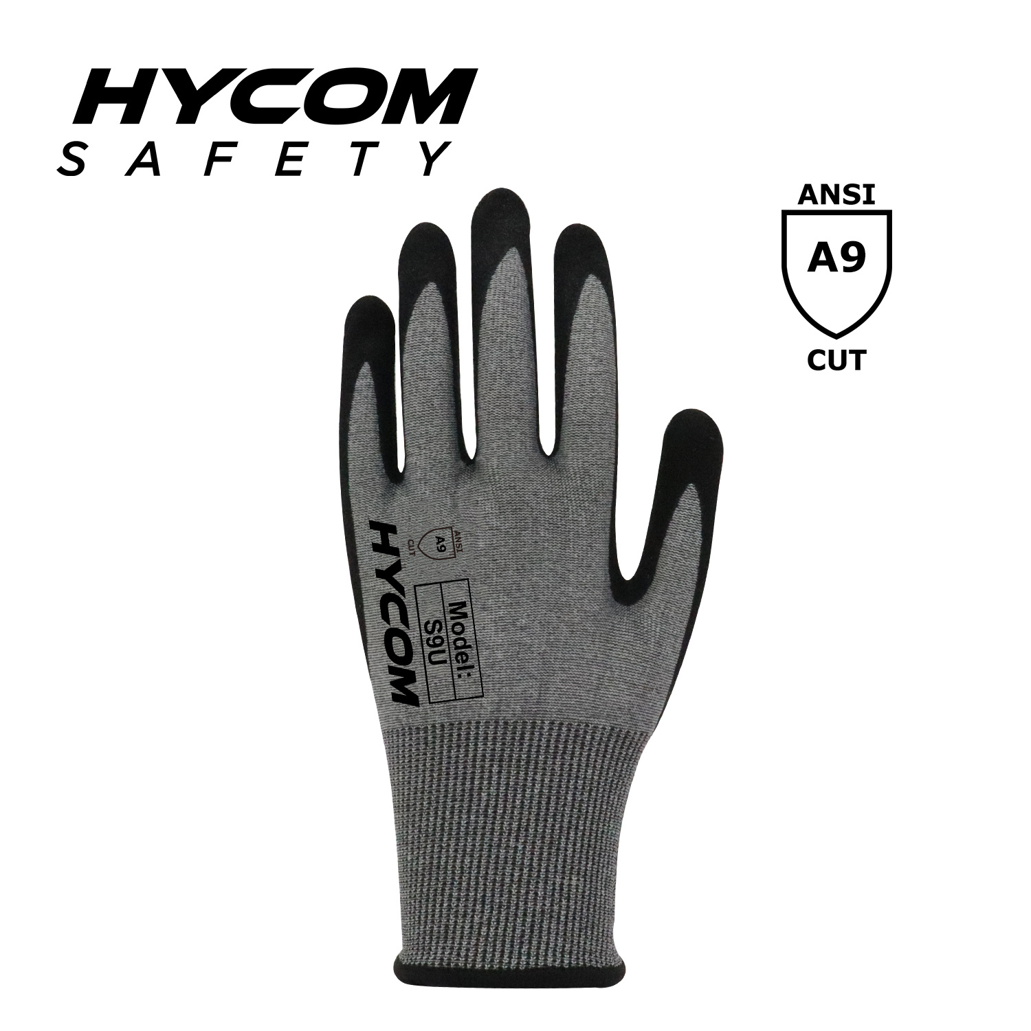 HYCOM 18G ANSI 9 Cut Resistant Glove with Palm HT Sandy Nitrile Coating Super Thinner PPE Gloves