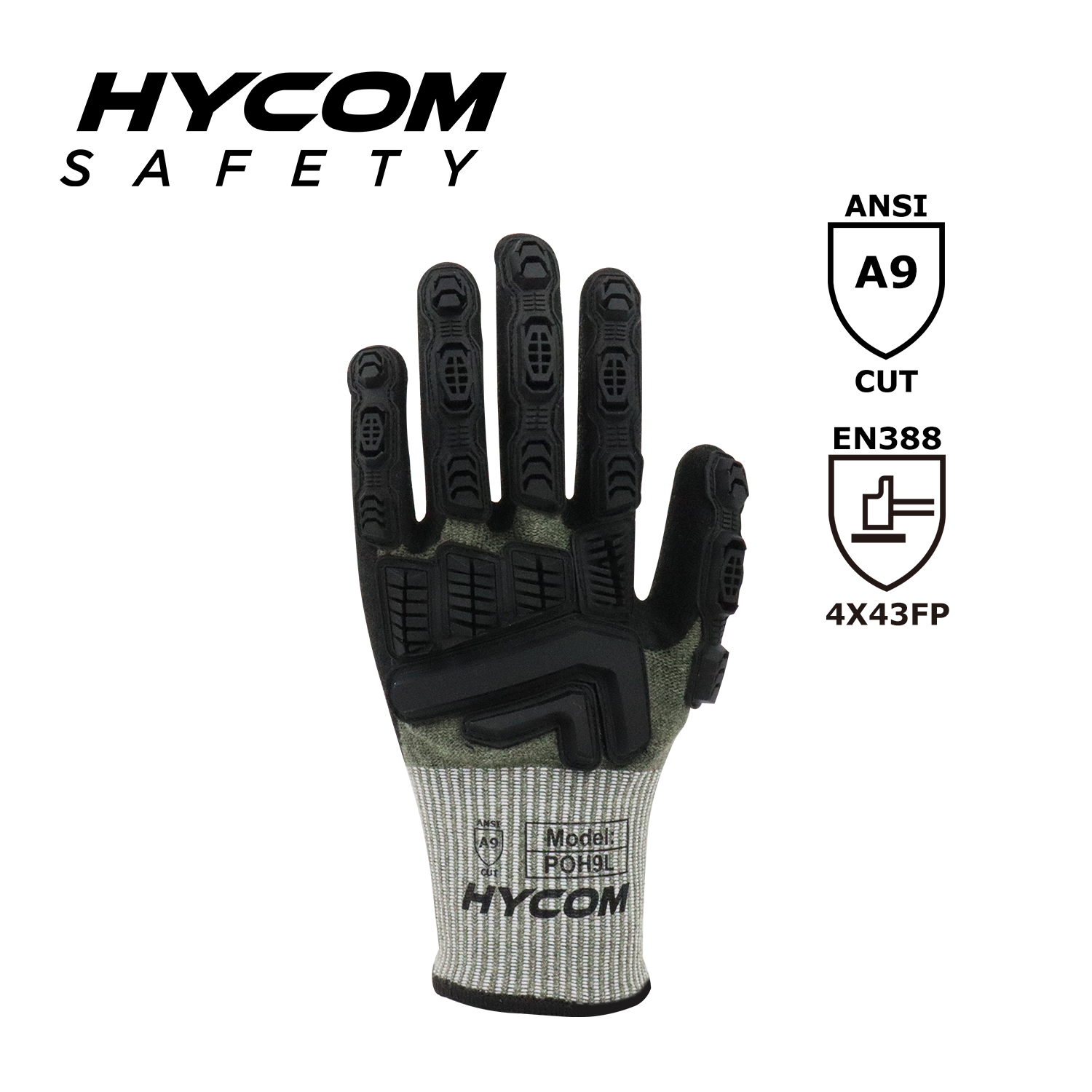 HYCOM 13G Breath-cut ANSI 9 Cut Resistant Glove with Sandy Nitrile and TPR Coating Aramid Work Gloves