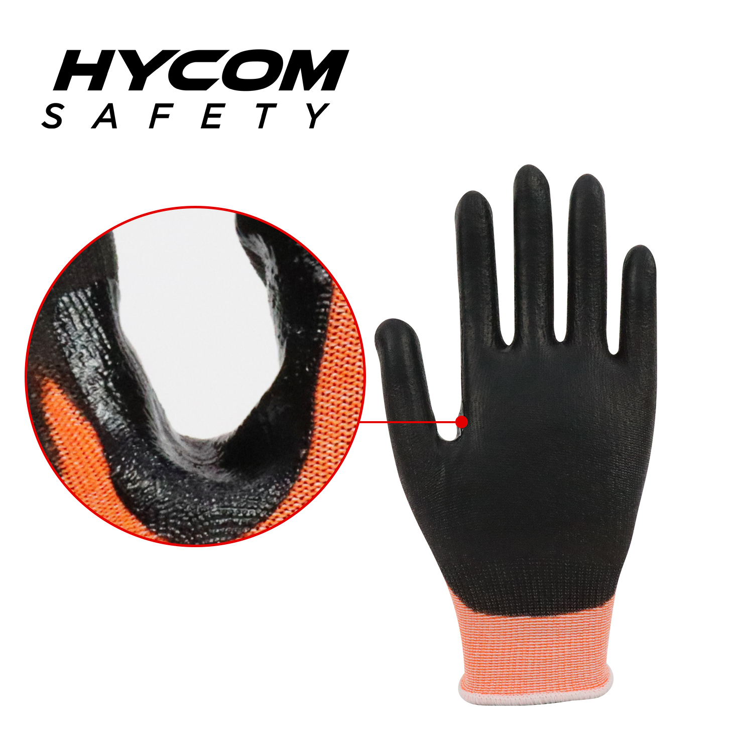 HYCOM 18G ANSI 2 No Steel No Glass Cut Resistant Glove with Palm Polyurethane Coating Reinceforcement at Thumb Crotch PPE Gloves